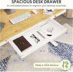 SANODESK Standing Desk with Drawer,Dual Motor 3 Stage Electric Height Adjustable Home Office Desk with Storage & Wireless Charging, 55 inch Bamboo Tabletop/White Frame
