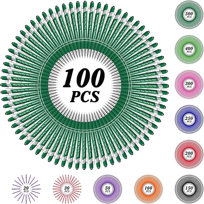 Max 500 Pcs Personalized Pens Bulk, Custom Pens with Free Engraving, Customized Stylus Tip Ballpoint Pen with Your Name Massage Text for School Office Business Graduation Anniversaries-100 Packs