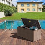 PATIOEASY 180GAL Deck Box -Grey,Wheeled Footlocker,Waterproof Resin Storage Bin for Patio Cushions