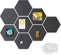 12'' Large Hexagon Cork-Bulletin Boards for Walls, Self-Adhesive Modern Corkboard, Frameless Felt Pinboard, Prayer-Vision Pin Board for Office, Pack of 8 Hex Cork Tiles with 30 Pushpins