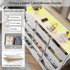 Welfuturer White Dresser with LED Lights and Charging Station for Bedroom 12 Drawers Dressers & Chest of Drawers Tall Dressers for Hallway Entryway Closets Living ROM Sturdy Steel Frame Wood Top