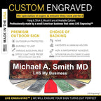 Personalized Name Plate with Choice of Mounting Holders for Walls, Doors, Cubicles, Hanging and More - Custom Gloss Rustico Granite Plastic White Letters - USA Made 2x10 - S2