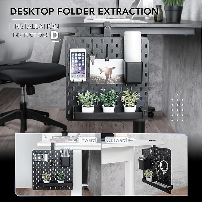 EHO Clamp-On Desk Pegboard, 13.5 x 14 inch Privacy Divider, Desk Partition Panel, No-Drill Desk Mounted Organizer, Combination Peg Board for Office, Gaming, Home, Plants, Black