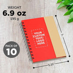 DISCOUNT PROMOS Custom Eco Friendly Spiral Notebooks with Pens Set of 10, Personalized Bulk Pack - Perfect for School, Office, Home - Red