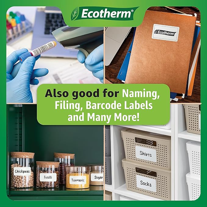 2.25" x .5" Thermal Labels | 4 Rolls | 13840 Labels | fits Zebra, Munbyn, Rollo, Godex, Arkscan, iDPRT, Offnova Thermal Label Printers and More | Blank White Adhesive Stickers by Ecotherm