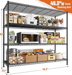 REIBII Storage Shelves 45.3''W Wire Shelving Unit 4 Tier Metal Shelves for Storage Rack Metal Shelving for Pantry Shelves Kitchen Steel Shelving, 45.3''W*63''H*17.7" D