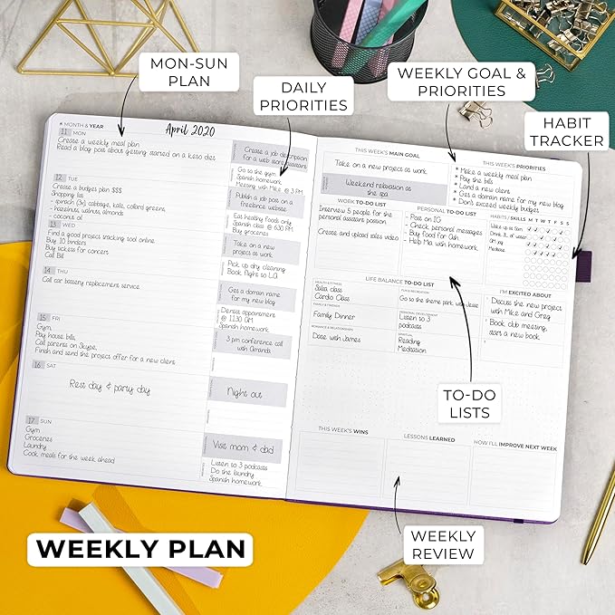 Clever Fox Planner Pro Premium – Luxurious Weekly & Monthly Planner with Budget Organizer for Productivity & Goals, Undated, A4 (Purple)