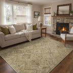GENIMO 3x5 Area Rugs for Living Room, Machine Washable Non Slip Vintage Rugs, Low Pile Lightweight Print Rug for Bedroom, Dining Room, Home Office, Tan Brown