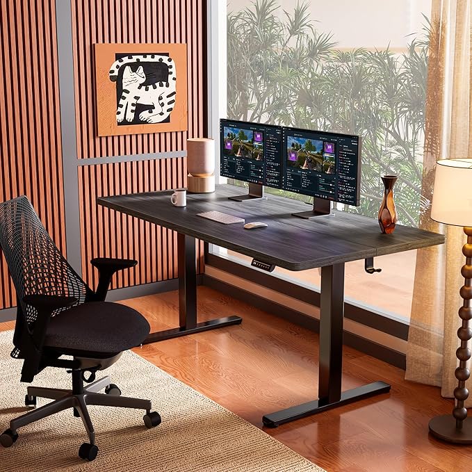 ErGear Height Adjustable Electric Standing Desk, 63 x 28 Inches Large Sit Stand up Desk, Large Memory Computer Home Office Desk with Two-Piece Desktop (Grey)