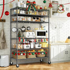 Romorgniz 82" H X45 W X18 D Storage Shelves with Wheels, 6 Tier Wire Shelving Adjustable Metal Shelving Pantry Shelves Capacity 1200LBS for Garage Shelving, Pantry, Kitchen, Closet, Commercial, Black