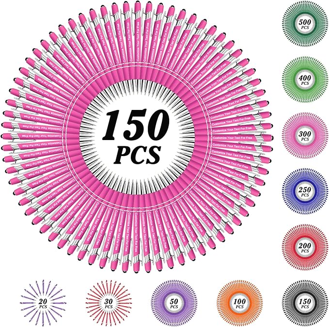 Max 500 Pcs Personalized Pens Bulk, Custom Pens with Free Engraving, Customized Stylus Tip Ballpoint Pen with Your Name Massage Text for School Office Business Graduation Anniversaries-150 Packs