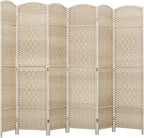 HOMCOM 6 Panel Room Divider, 6' Tall Folding Privacy Screen, Hand-Woven Freestanding Wall Partition for Home Office, Bedroom, Washed Oak