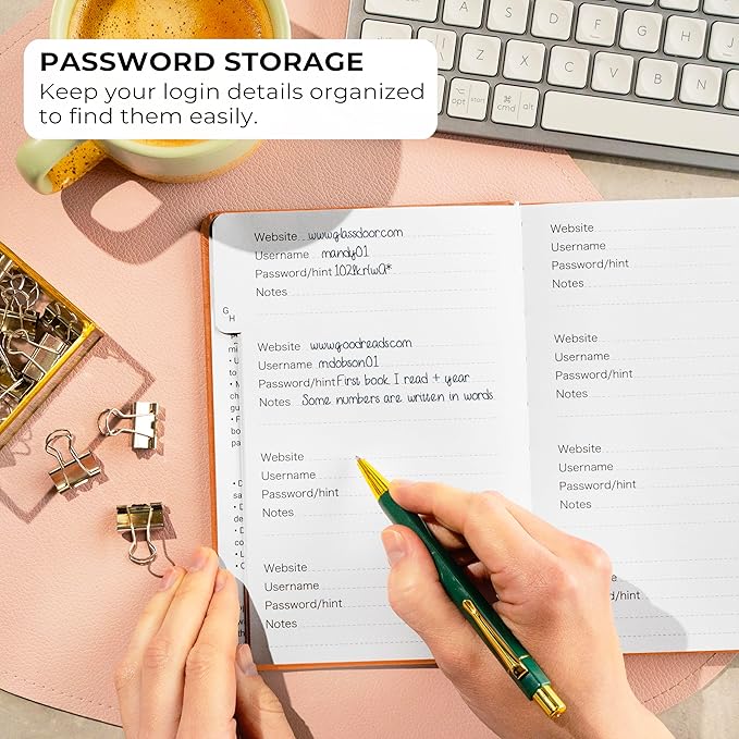 Clever Fox Password Book with alphabetical tabs. Internet Address Organizer Logbook. Medium Password Keeper for Website Logins (Orange)