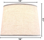 GO&SO Large Oatmeal Linen Drum Lamp Shade - 14"x16"x11" (Spider) - Farmhouse Style Replacement for Table, Floor & Bedside Lamps - Handcrafted Natural Linen Fabric - Easy Assembly