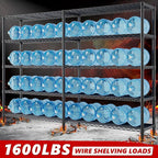 REIBII 72.8" W Storage Shelves Load 1600LBS, 5 Tier Metal Shelving Unit Wire Shelving for Storage Rack Heavy Duty Metal Shelves for Garage Pantry Kitchen, 17.7" D x 72.8" W x 70.9" H
