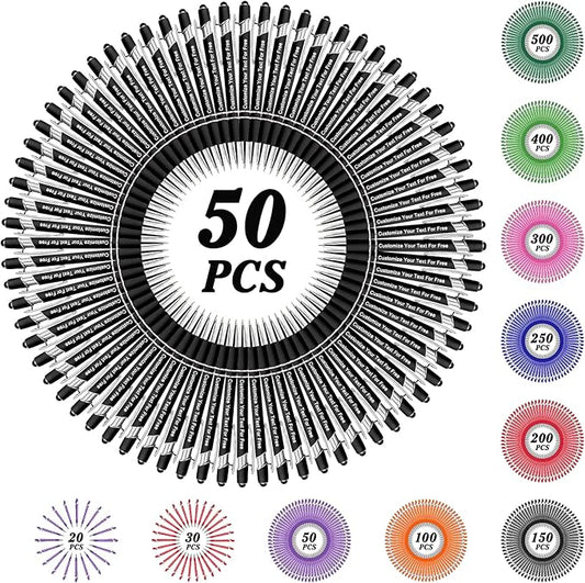 Max 500 Pcs Personalized Pens Bulk, Custom Pens with Free Engraving, Customized Stylus Tip Ballpoint Pen with Your Name Massage Text for School Office Business Graduation Anniversaries-50 Packs