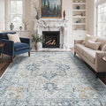 GENIMO 5x8 Area Rugs for Living Room, Machine Washable Low Pile Rugs, Chenille Non Slip Vintage Rug for Bedroom, Dining Room, Home Office, Blue
