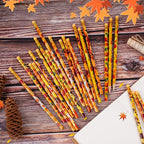 Kolewo4ever 200 Pieces Thanksgiving Pencils Assortment Cylinder Wood Pencil Maple Leaf Autumn Turkey Pencil for Thanksgiving Pumpkin Autumn Gift,6 Styles