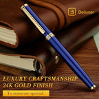 BEILUNER Blue Fountain Pen,Stunning Luxury Pens with 24K Gold Accents, Gorgeous 24K Gilded Nib(Extra Fine), Fancy Pen Gift for Men&Women -Ink Converter-Elegant, Reliable,Graduation Presents, Nice Pen