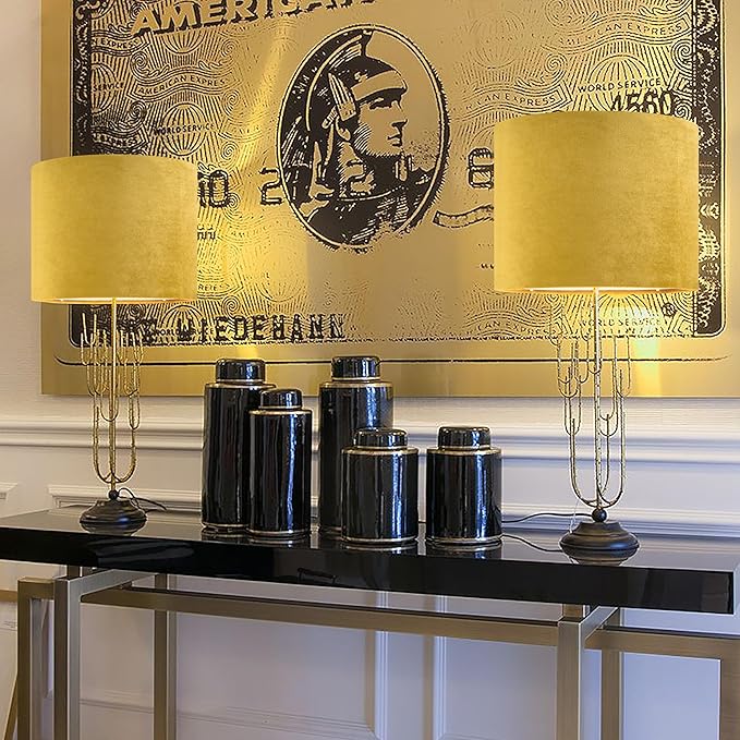 Yellow Velvet Drum Lamp Shade Medium Lampshade 13``Top×13``Bottom×10``High(Spider) Modern Lamp Shade for Table & Bedside Lamp Replacement Lampshades in Hand Crafted - By GO&SO