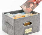 Remowith Greeting Card Organizer and Storage Box with 20 Pcs Adjustable Dividers, Storing Cards with 84 Pcs Labels Perfect for Storing Greeting Cards, Envelopes, Photos 2 Pack Grey