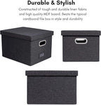 Internet's Best Collapsible File Storage Organizer with Lid - Decorative Linen Filing & Storage Office Box – Hanging Letter/Legal Folder – Home Office Bins Cabinet – Charcoal Container - 6 Pack