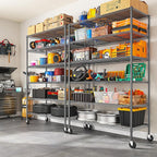 Romorgniz 82" H X45 W X18 D Storage Shelves with Wheels, 6 Tier Wire Shelving Adjustable Metal Shelving Pantry Shelves Capacity 1200LBS for Garage Shelving, Pantry, Kitchen, Closet, Black,2P