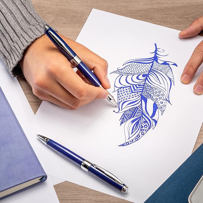 ZenZoi Executive Pen – Elegant Blue Rollerball Pen. Premium Fine Point Smooth Writing Roller Pen Gel Ink. Fancy, Luxury Pen for Men, Women. Refillable, Business, High End Pen Gift Set