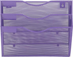 EASEPRES 3 Pocket Mesh Hanging Wall File Organizer, Wall Mounted Mail Paper Document Folder Holder, Clipboard Storage Organization Magazine Rack with Nametag Label for Office School Home, Purple