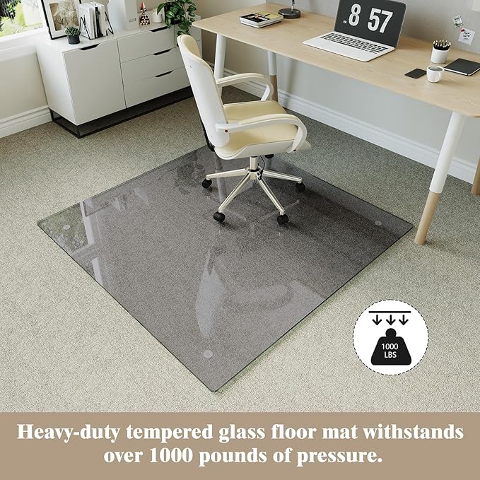 Koonmi Tempered Glass Chair Mat for Hardwood Floors & Carpets, 40" x 60“ Grey Heavy Duty Office Floor Protector, Scratch & Dust Concealing, Noise-Free for Home Office Desk