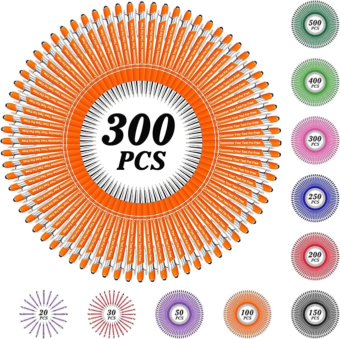 Max 500 Pcs Personalized Pens Bulk, Custom Pens with Free Engraving, Customized Stylus Tip Ballpoint Pen with Your Name Massage Text for School Office Business Graduation Anniversaries-300 Packs