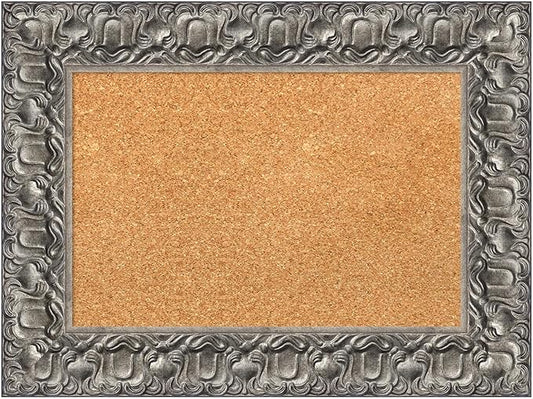 Amanti Art Natural Cork Board for Wall, 18x24 Vision Board with Silver Wood Frame, Small Corkboard Office Decor for Home Organization, Traditional Corkboard Pinboard to Display Items for Home
