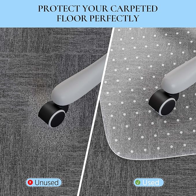 HOMEK Office Chair Mat for Carpet, 53" x 45" Studded Desk Chair Mat for Low Pile Carpeted Floors, Transparent Carpet Protector Mat for Office Chairs