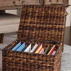 BIRDROCK HOME Seagrass Rolling File Cabinet - Storage Organizer Box with Lid - Home Office Decor - Decorative Organize - Letter Legal Hanging Filing Container - Strong Durable Toy Pillow - Espresso