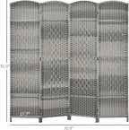 HOMCOM 4 Panel Room Divider, 6' Tall Folding Privacy Screen, Hand-Woven Freestanding Wood Partition for Home Office, Bedroom, Mixed Gray