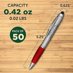DISCOUNT PROMOS Custom Stylus Ballpoint Pens Set of 50, Personalized Bulk Pack - Black Ink, Great for Office, School, Business, Tradeshows, Events - Red