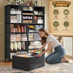 Romorgniz 57“H Dresser for Bedroom with Drawers, Fabric Dressers & Chests of Drawers, Large Black Dresser with Sturdy Metal Frame, Wood Top,Entryway, Hallway