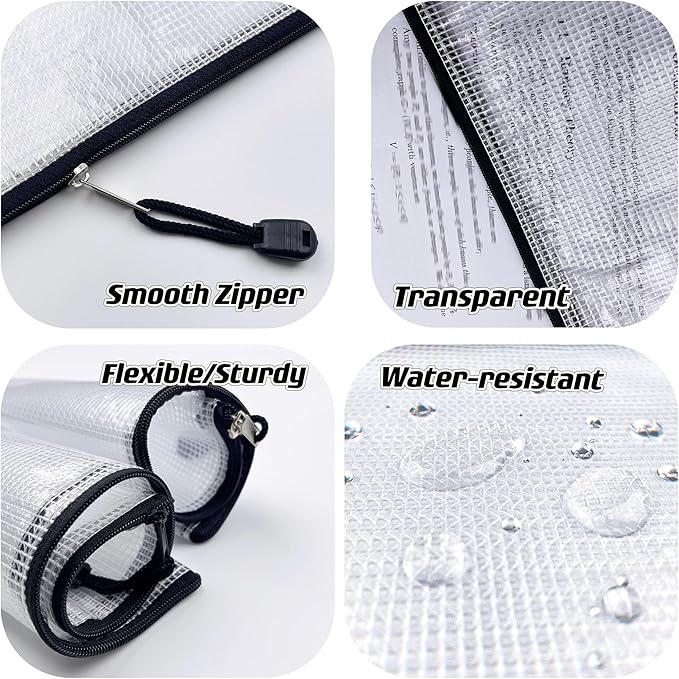 Oaimyy-18 Pcs, Large Mesh Zipper Pouch Document Folders Bag Plastic Zip File Folders for Office Supplies,Travel,Puzzles Games Organizing Storage,Classroom Board Game Organization (Black, 9"x 12")