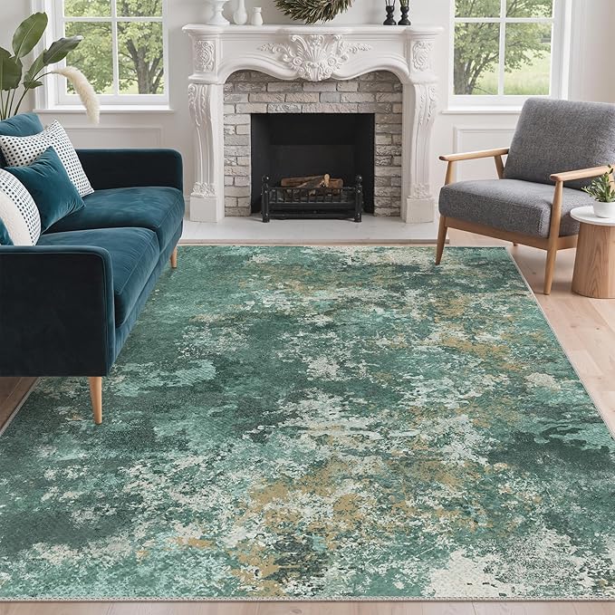GENIMO Washable Rugs 8x10 Area Rugs for Living Room Bedroom, Modern Lightweight Rug Ultra Soft Indoor Area Rugs 8x10 for Dining Room, Low Pile Carpet with Non Slip Backing, Turquoise