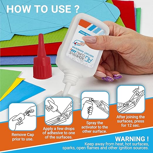 Adhesive Guru CA Glue with Activator (2 x 3.5 oz - 2 x 13.5 fl oz) CA Glue Set for Woodworking with Microtips, Cyanoacrylate Super Glue for Plastic, Glass, Ceramic, DIY, 3D Printing (2 Pack Set)