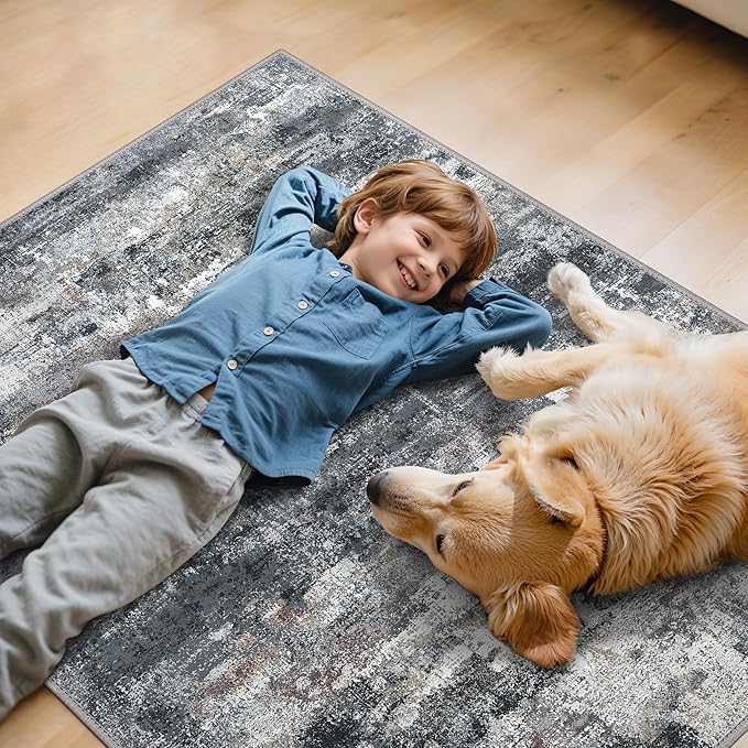 Office Chair Mat for Hardwood Tile Floor, Abstract 36"X 48" Desk Mats for Office Chair on Rolling Chairs Carpet, Desk Anti-Slip 1/5" Thick Rug for Computer Chair, Thin Low-Pile Floor Mat, Dark Gray