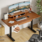 ONBRILL Standing Desk with Drawer, 55x23.6 Inches Solid Wood Desktop Stand Up Desk with Whole-Piece Board and Storage Shelf, Adjustable Height from 28-46 Inches for Home & Office, Brown