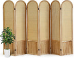 Asnefeli 6 Panels Room Divider, Folding Privacy Screen, Foldable Wood Rattan Room Divider Panel, Portable Partition Screen Wall Divider for Room Separation Bedroom Home Office Garden Terrace (Natural)