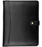 LEATHER VILLAGE Portfolio Professional Organizer– Carbon Fiber Genuine Leather Padfolio Resume Folder for A4 Letter Pad with Pen Holder, Business Card Slots – Ideal for Men & Women- Black Orange