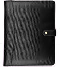 LEATHER VILLAGE Portfolio Professional Organizer – Carbon Fiber Genuine Leather Padfolio Resume Folder for A4 Letter Pad with Pen Holder, Business Card Slots – Ideal for Men & Women - Black
