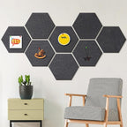 12'' Large Hexagon Cork-Bulletin Boards for Walls, Self-Adhesive Modern Corkboard, Frameless Felt Pinboard, Prayer-Vision Pin Board for Office, Pack of 8 Hex Cork Tiles with 30 Pushpins