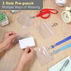 Marspark 100 Pieces Clear Plastic Horizontal Name Badge ID Card Holders with Waterproof Type Resealable Zip, 3.54 x 2.36 in, Transparent PVC Sleeve for Office Back to School Supplies