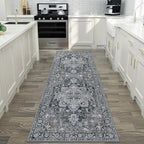 GENIMO 2x10 Runner Rugs for Hallway, Machine Washable Non Slip Vintage Rugs, Low Pile Lightweight Soft Print Rug for enrtyway, Corridor, Home Office, Kitchen,Dark Gray