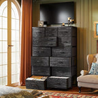 Romorgniz 57“H Dresser for Bedroom with Drawers, Fabric Dressers & Chests of Drawers, Large Black Dresser with Sturdy Metal Frame, Wood Top,Entryway, Hallway