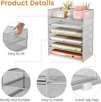 Subekyu 6-Tier Desk Paper Organizer, Desktop File Letter Tray with Handle, Document Sorter and Accessories Holder for Office, Home and School Workspace Organizers, Silver - 2 Pack